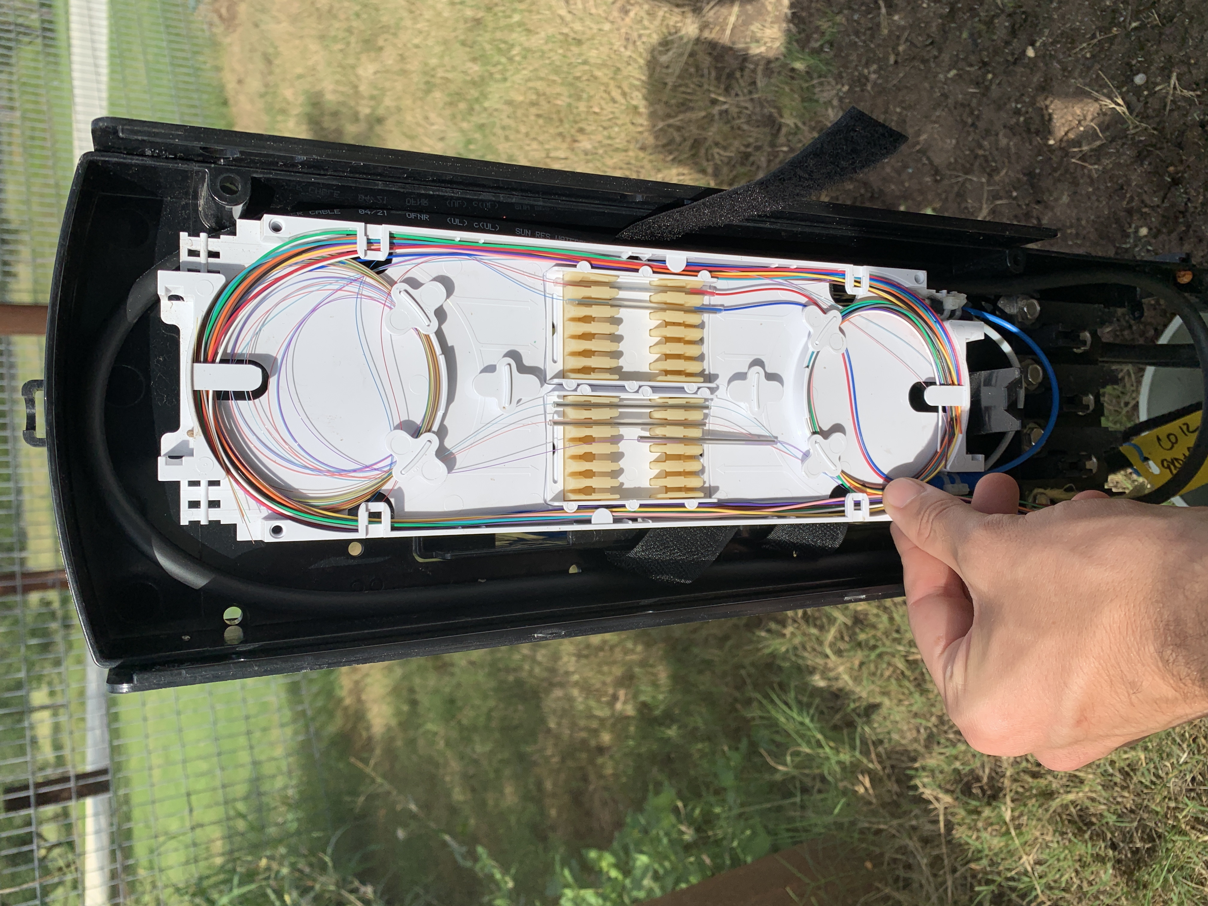 Fiber enclosure with organized fiber lines